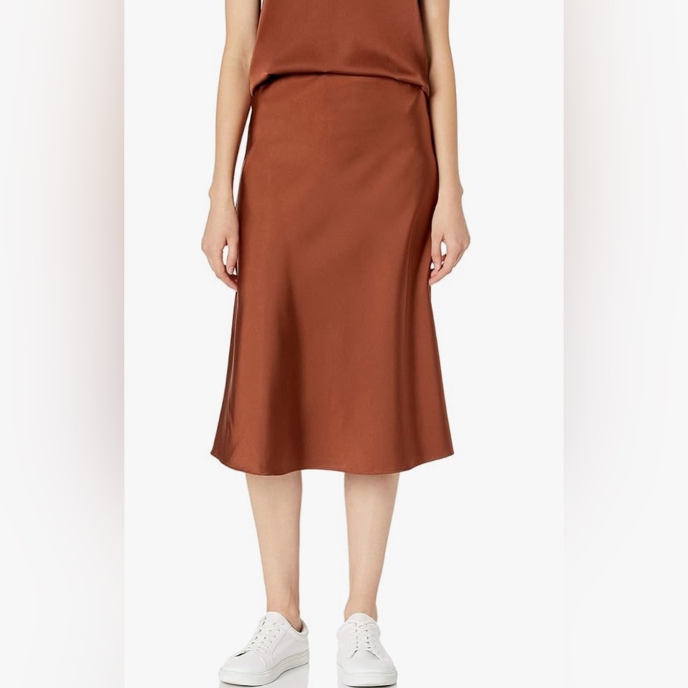 The Drop Brown Satin Midi Skirt XL NWT Slip Skirt Minimalist Quiet Luxury